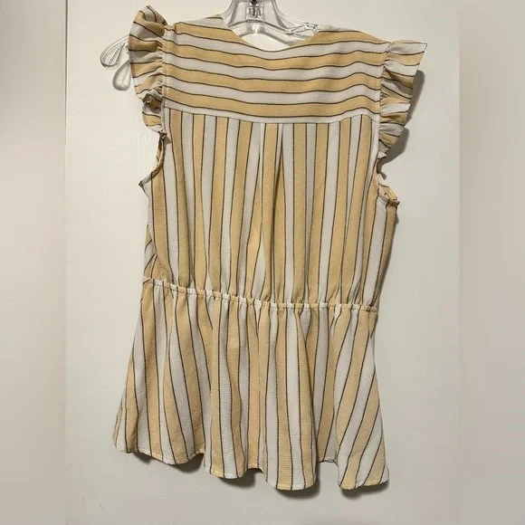 NWT Monteau Yellow And White Peplum Blouse - Women size L - Picture 2 of 4